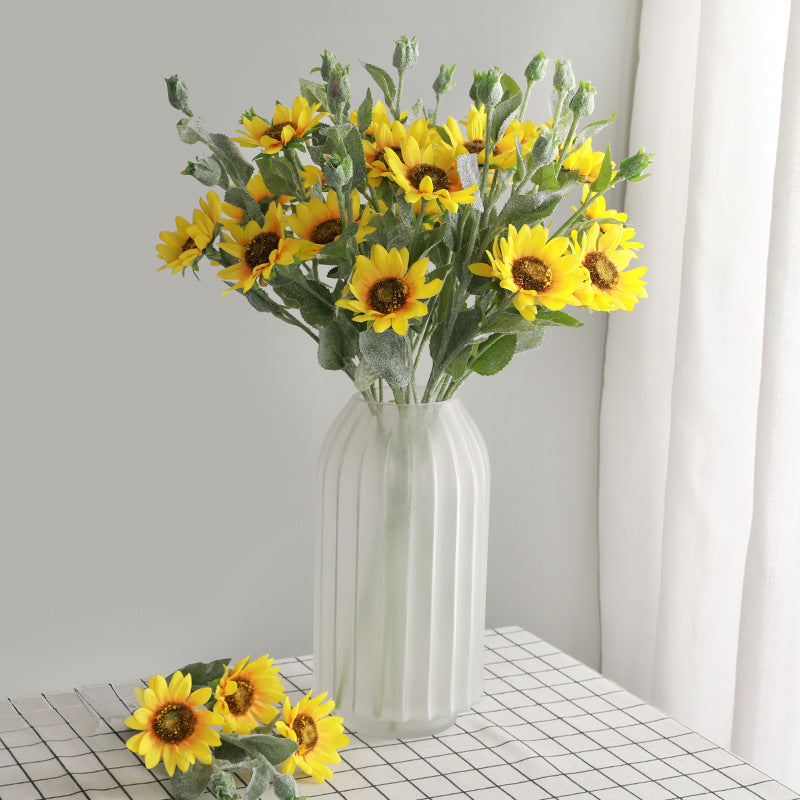 Charming Korean-Style Faux Yellow Sunflower Bouquet – Perfect for Brightening Up Your Living Room and Home Décor, Featuring Five Realistic Sunflower Blooms