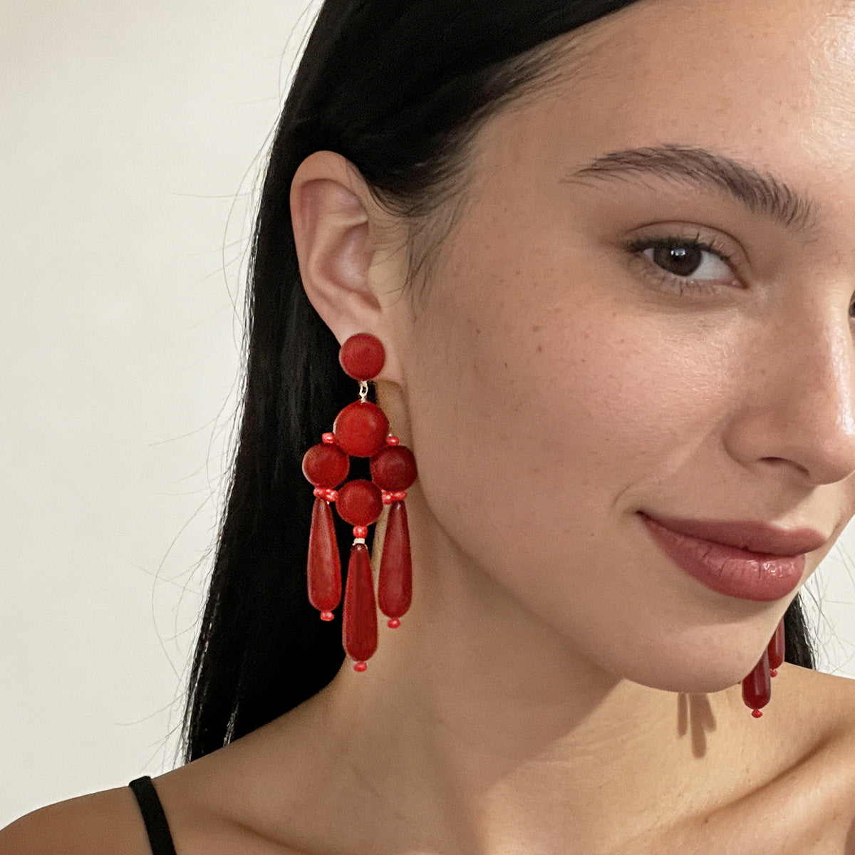Bohemian Chic Oversized Geometric Beaded Tassel Earrings with Button Closure - Elegant Water Drop Design for Modern Women