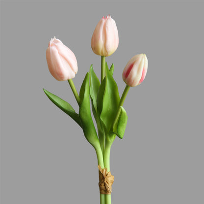 Lifelike Three-Headed Touch-Feel Tulip Indoor Home Décor - Moisture-Resistant Fake Flower Arrangement for Modern Minimalist Settings