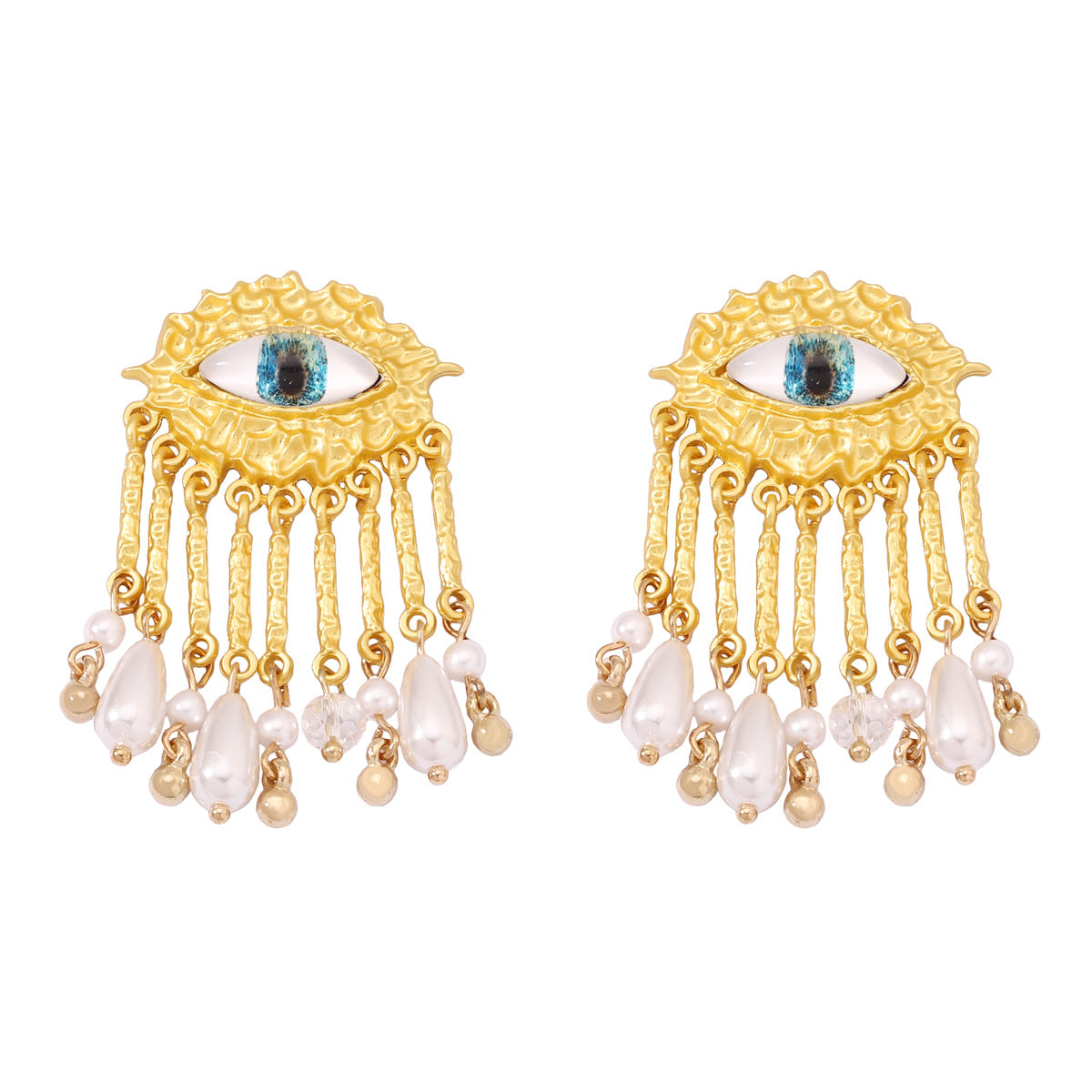 Chic Geometric Pearl Tassel Earrings with Eye Design - Elevate Your Style with Unique Textures and Stunning Elegance for Women