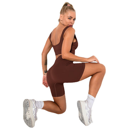 Seamless Knitted Short Sleeve Yoga Set Comfortable and Yoga Outfit with Breathable Shorts for Flexibility and Performance