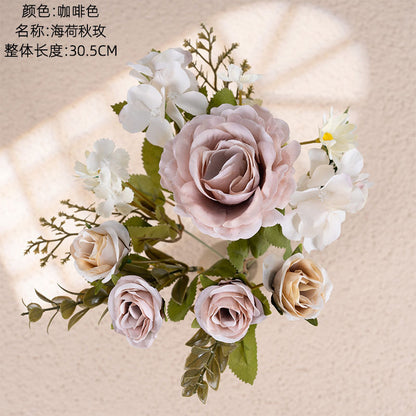 Realistic Green Plant Sea Lotus Autumn Rose Artificial Flowers – Perfect for Wedding Decorations, Home Décor, and All Occasions - Model MW55507