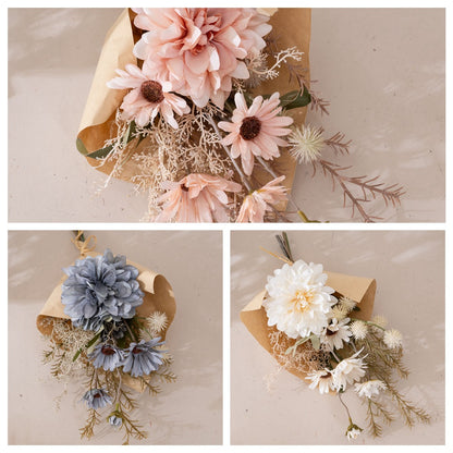 Gorgeous Winter Dahlia Handcrafted Faux Flower Bouquet - Perfect for Home Decor, Weddings, and Wall Art CF01390