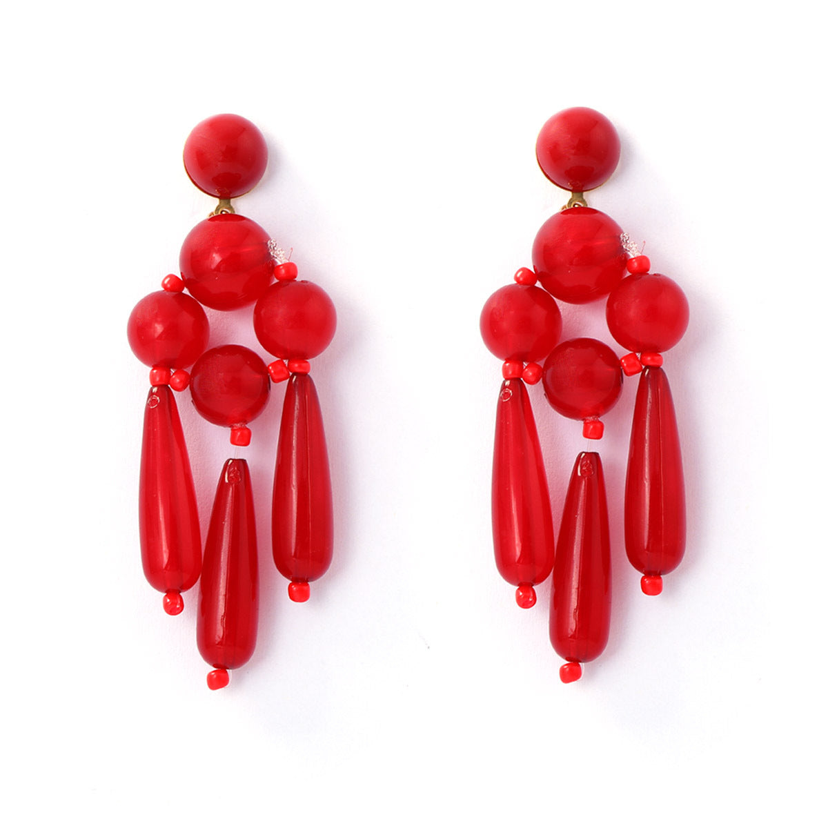 Bohemian Chic Oversized Geometric Beaded Tassel Earrings with Button Closure - Elegant Water Drop Design for Modern Women