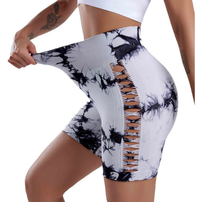 Women's High Waisted Tie Dye Mesh Yoga Shorts Quick Dry Lifted Butt for Outdoor Sports Running and Workouts