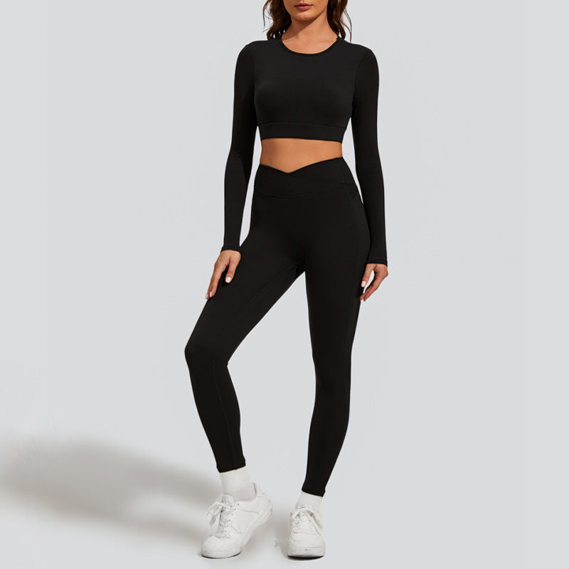 High Waist Long Sleeve Yoga Set for Women Back Design for Fitness Running and Autumn Winter Workouts