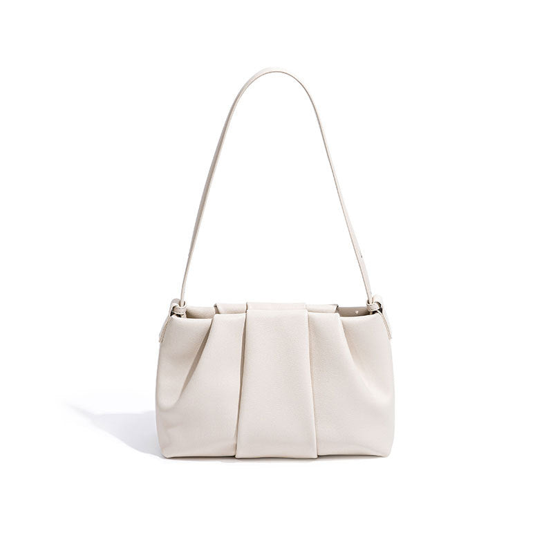 Chic Pleated Cloud Bag Korean Inspired Unique Leather Underarm Purse for Commutes Genuine Leather Shoulder Bag for Women