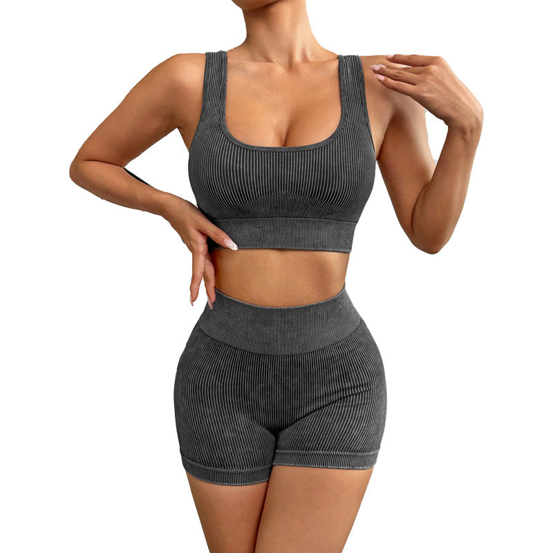 High Waisted Quick Dry Yoga Outfit Set for Women Versatile Outdoor Fitness Shockproof Sports Tank Top and Comfortable Fitted Yoga Shorts