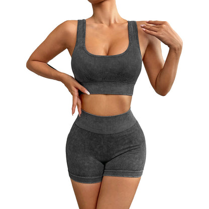 High Waisted Quick Dry Yoga Outfit Set for Women Versatile Outdoor Fitness Shockproof Sports Tank Top and Comfortable Fitted Yoga Shorts