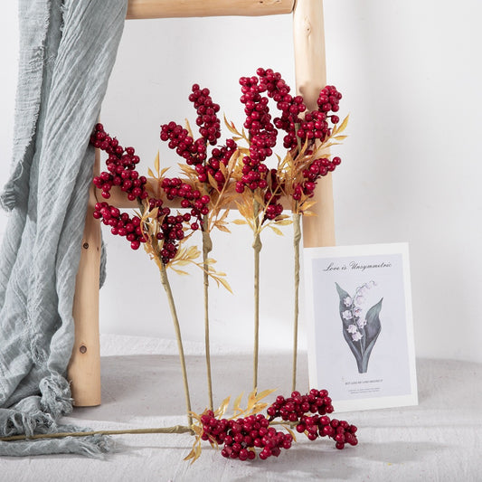 Artificial Bean Branches - Stunning Christmas Berry Decor for Weddings and Home - Silk Flower Arrangement GF15966