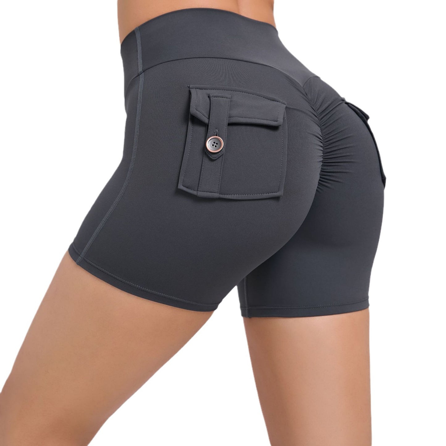 High Waisted Peach Butt Lifting Cargo Shorts for Women Stretchy Quick Dry Yoga Running Shorts with Button Detail for Fitness Everyday Wear