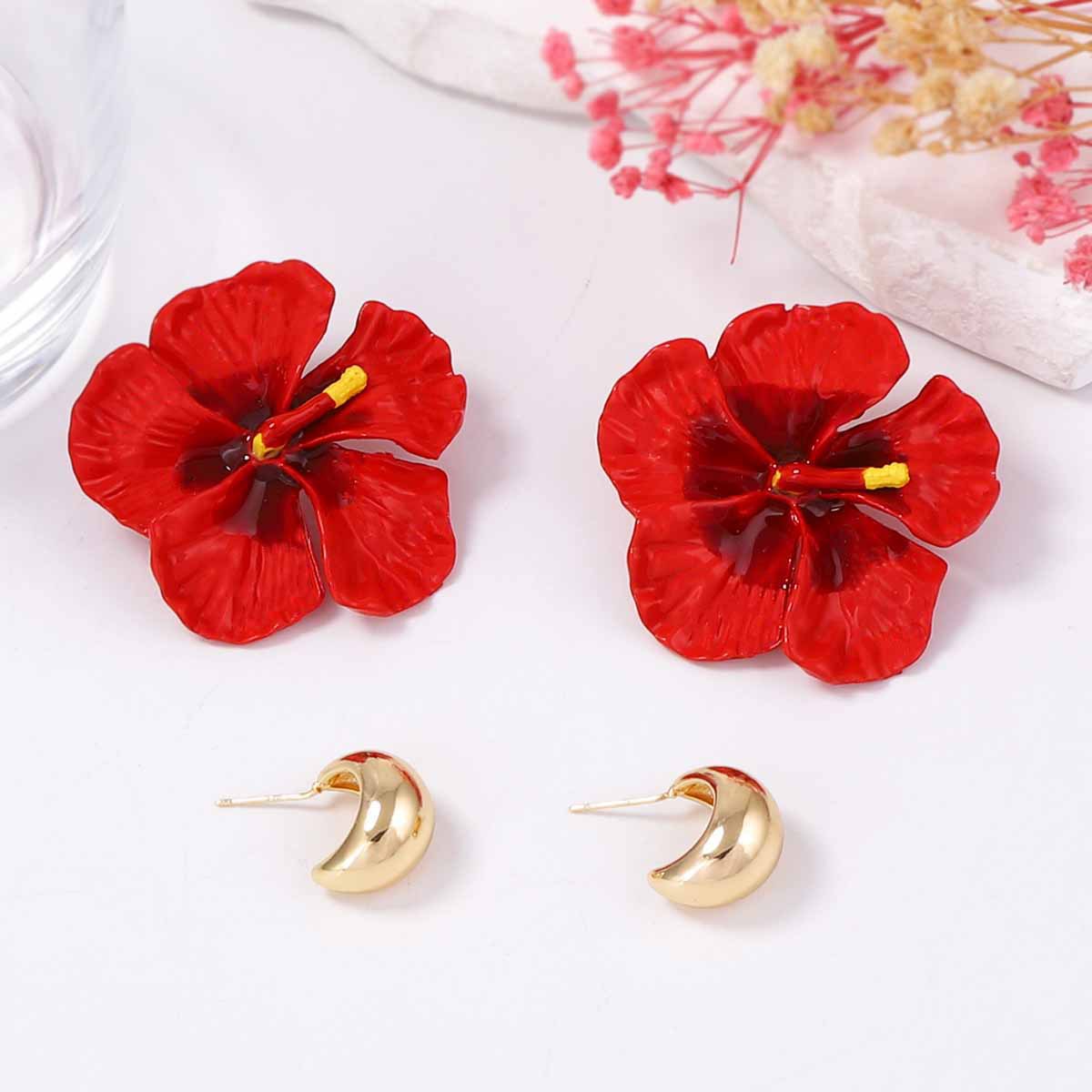 Versatile Floral Hoop Earring Set - Perfect for Everyday Wear, Commuting, and Featuring Durable Alloy with Stylish Drip Oil Flower Design - 4-Piece CCB Earring Collection