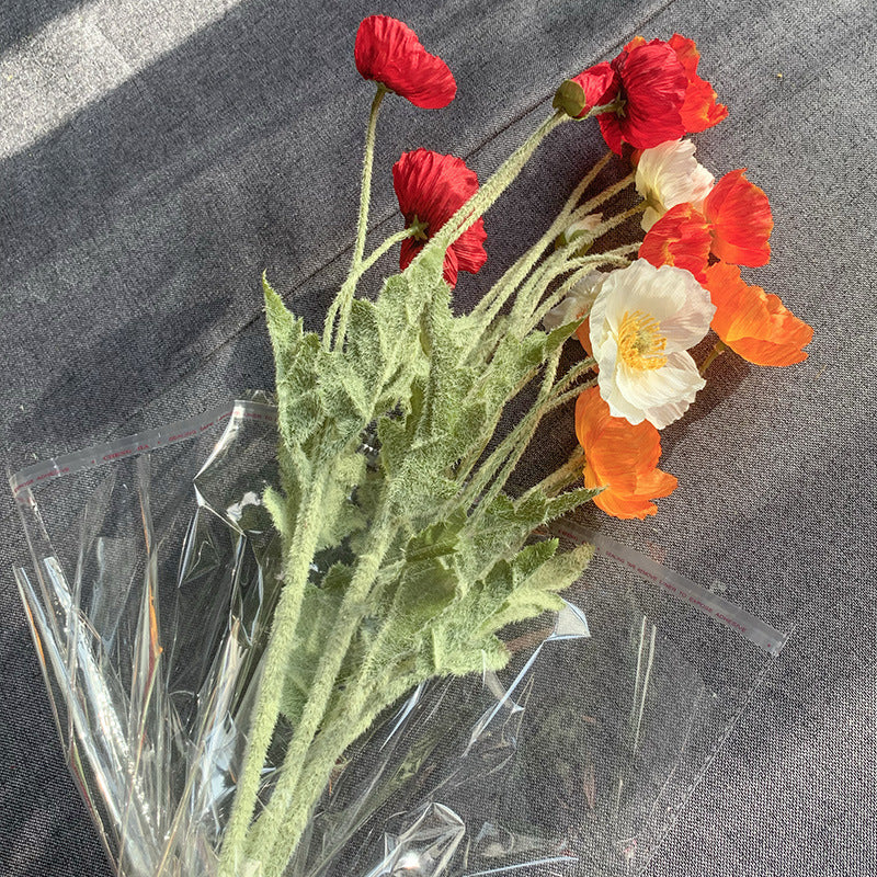 Vivid Red Poppy Faux Floral Arrangement - Velvety Touch, Perfect for Weddings, Home Decor, and Living Room Accent, High-Quality Artificial Flowers