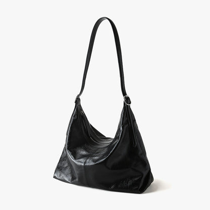 Luxury Genuine Waxed Leather Tote Bag Minimalist Design for Commuters Versatile Shoulder Crossbody Style for Women