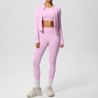 and Breathable Women's 3 Piece Workout Set Fleece Lined Tight Fitting Jacket Pants and Top for Running and Yoga