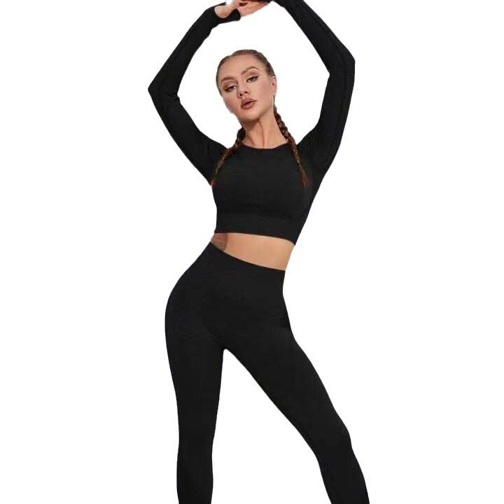 Seamless Long Sleeve Yoga Set with High Waisted Butt Lifting Leggings for Women for Fitness Gym Workouts and Athleisure