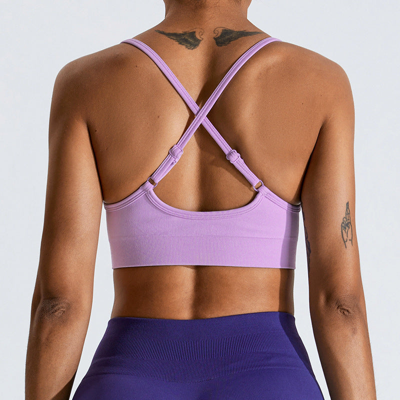 Seamless Women's Athletic Bra with Cross Back High Elasticity Yoga Tank Top for Outdoor Running and Fitness