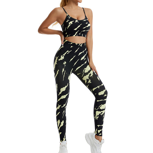 Seamless Camouflage Print Yoga Set High Waisted Quick Dry Workout Leggings and Sports Bra for Women for Running Fitness and Everyday Exercise