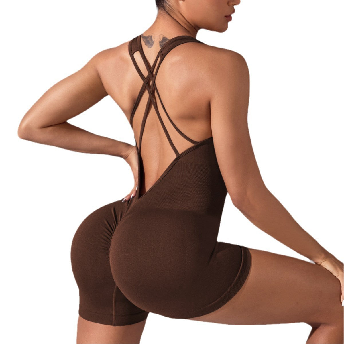 High Performance Butt Lifting Yoga Jumpsuit Ultra Stretch Outdoor Fitness Wear with Crossback Design and No Awkward Seams for Comfort and Style