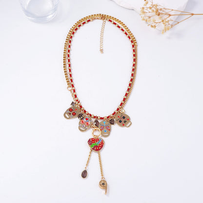 Stylish Halloween-Themed Set of 2 Metal Skull Pendant Necklaces - Creative and Luxurious Accessories for Women