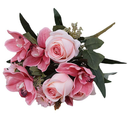 Luxurious Faux Flower Arrangement: Realistic Rose & Elegant Orchid Decor for Home, Weddings, and Photography