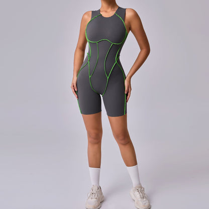 High Performance Color Block Skinny Fit Jumpsuit for Sports and Fitness Breathable and Stretchy One Piece Yoga Outfit with Back Design Model 11501