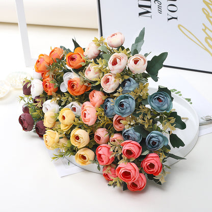 Realistic 6-Head Tea Bud Rose Artificial Flowers for Stunning Home Decor, Wedding Decorations, Photography Props, and Floral Arrangements