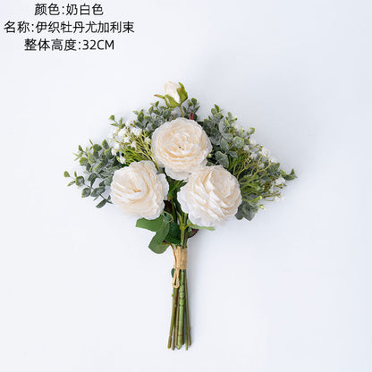 Elegant Imitation Peony and Eucalyptus Bouquet for Home Décor - Perfect for Weddings and Bouquets | CF01010