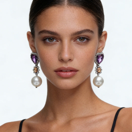 Chic Vintage-Inspired Glass Water-Drop Rhinestone Pearl Dangle Earrings for Women – Exquisite, Unique, and Perfect for Parties and Evenings