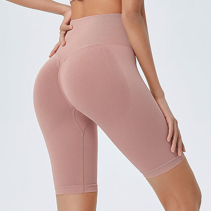 Seamless High Waisted Women's Fitness Shorts Five Inch Peach Lift Workout Pants for Running and Yoga