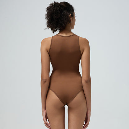 Seamless Round Neck Yoga Bodysuit with No Chest Padding Slim Fit Cut Out Design for and Style