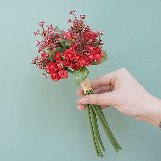 Elegant Faux Rose and Wheat Mini Paper Bouquet - Perfect for Weddings, Photography, and Home Decoration