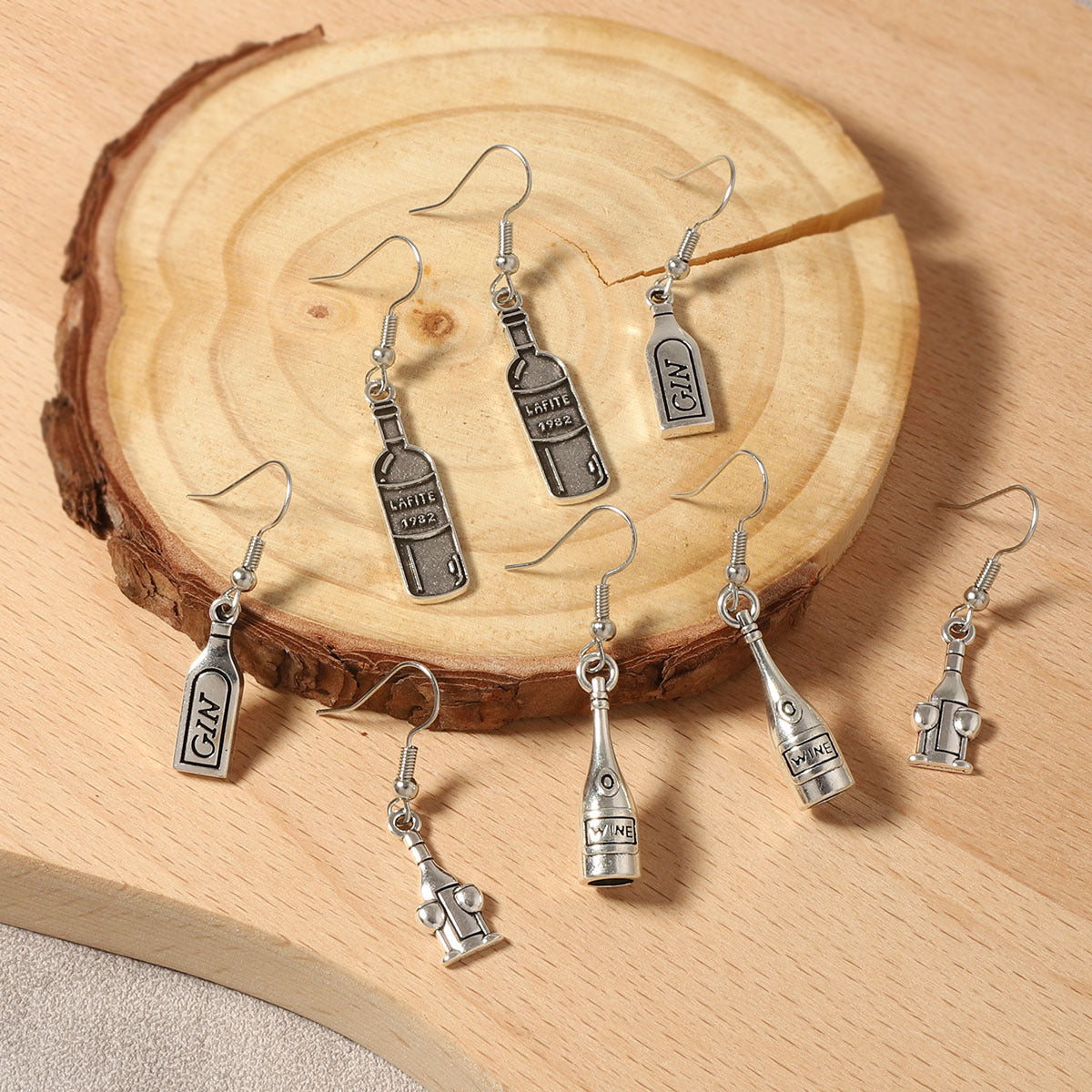 Unique Vintage Gothic-Inspired Silver Wine Bottle Drop Earrings - Hip Hop Punk Style, Perfect for Statement Fashion Lovers