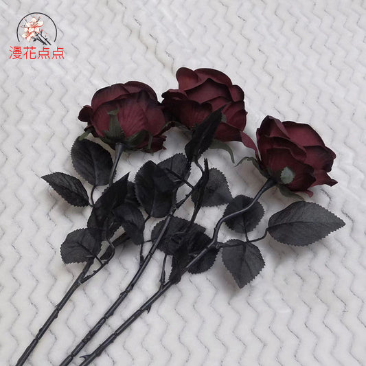 Stunning Dark Red Gothic Rose Artificial Flowers for Halloween Parties | Elegant Silk Decor & Photography Props