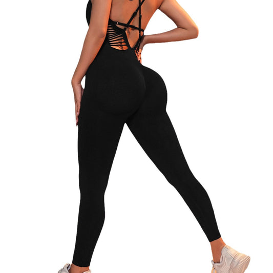 Seamless Deep V Backless Yoga Jumpsuit for Women with Built in Cups Moisture Wicking Quick Dry Fabric for Fitness and Fashion