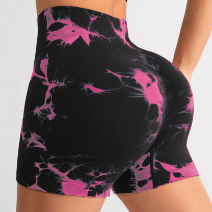 Comfortable High Waisted Tie Dye Yoga Shorts for Women for Running Exercise and Fitness Workouts and Stretchy Athletic Shorts