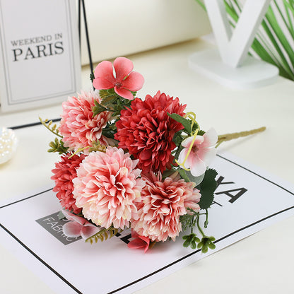 Elegant European-Style Faux Ball Chrysanthemum Bouquet - Stunning Plastic Flower Arrangement for Home Decor, Living Room Accents, Wedding Centerpieces, and Photography Props