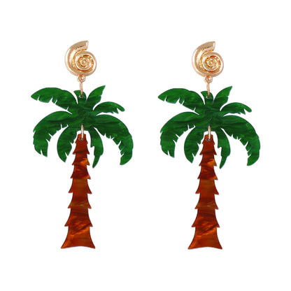 Chic Ocean-Inspired Casual Vacation Earrings: Unique Creative Design Shell and Faux Pearl Coconut Tree Pendant for Women