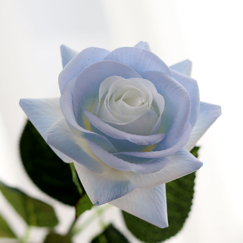 Frosty Ice Blue Soft Touch Hydrating Rose - Single Stem Realistic Faux Flower for Home Décor, Photography Props, and Trending Aesthetic Design