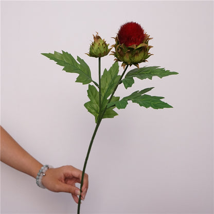 Realistic Single-Stem Ping Pong Thistle Flower - Perfect for Home Décor, Photography Props, Gardening Accents, and Wedding Floral Arrangements