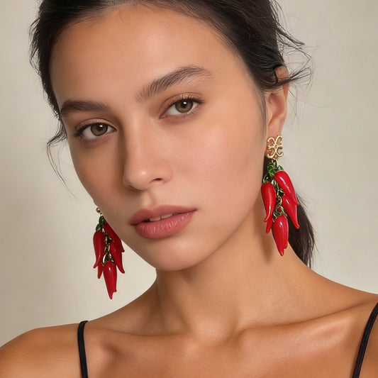 Chic and Unique Handcrafted Glass Chili Pepper Earrings - Bold Red Statement Jewelry for Creative Style