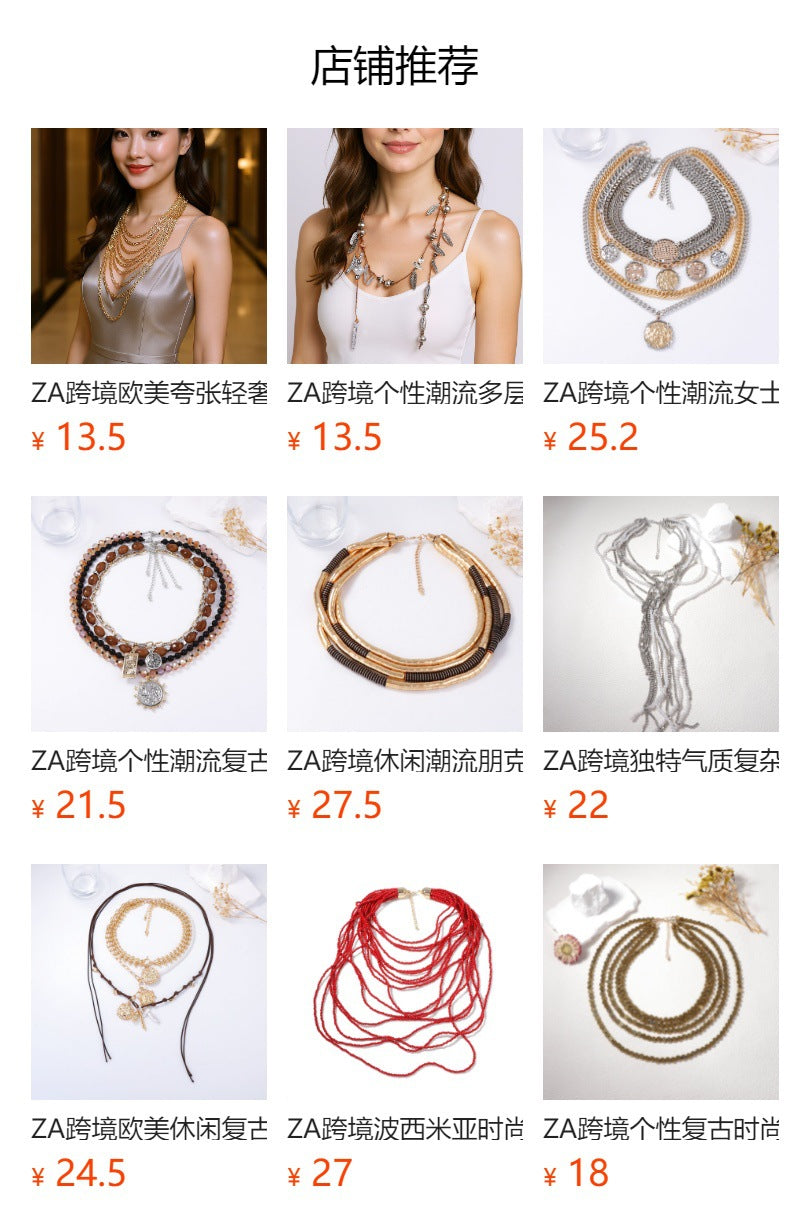 Exaggerated Personality Alloy Sun and Moon Pendant Double Chain Necklace Set – Chic, Luxury Designer Jewelry for Unique Style