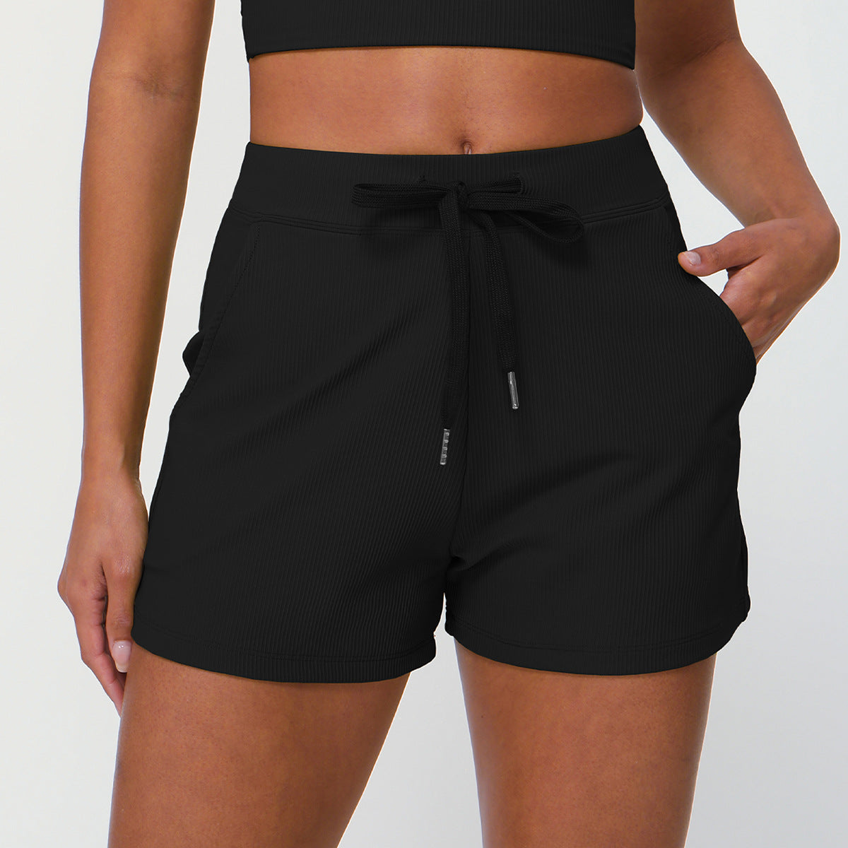 Summer Ribbed Loose Fit Casual Shorts for Women Quick Dry Drawstring Yoga Shorts with Pockets and High Elasticity for Comfort in Active Wear