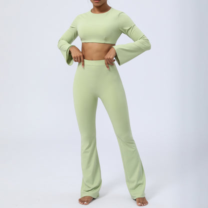 Yoga Outfit with Beautiful Back Design Long Sleeve Set with Built in Chest Pads and Butt Lifting Leggings Two Piece Activewear for Comfortable Fitness Sessions