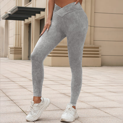 Seamless Sand Washed High Waisted Cross V Waist Peach Lifting Pants Ideal for Fitness Yoga and Comfort 3 4 Length Leggings