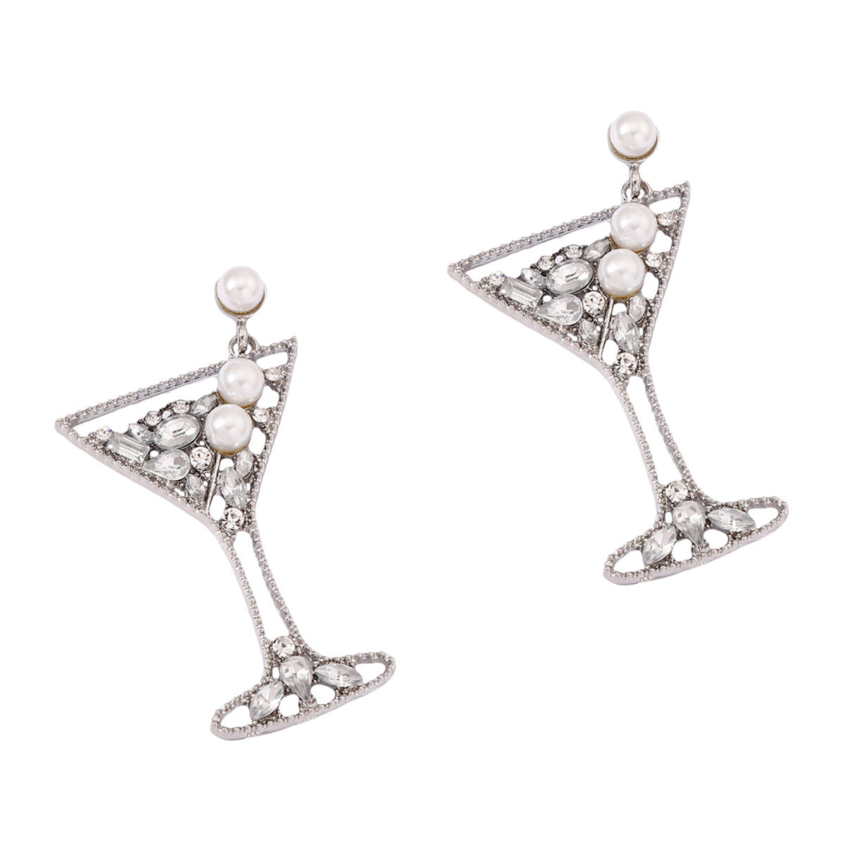 Stunning Pearl-Embellished Hollow Alloy Earrings with Colorful Gemstones - Chic and Versatile Cocktail Glass Series Ear Accessories for Every Occasion