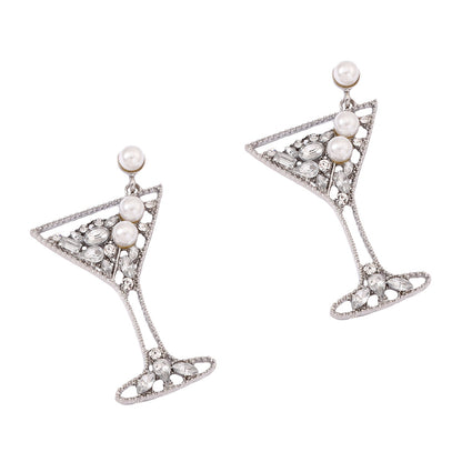 Stunning Pearl-Embellished Hollow Alloy Earrings with Colorful Gemstones - Chic and Versatile Cocktail Glass Series Ear Accessories for Every Occasion