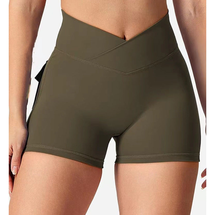 8 Color High Waisted Seamless Peach Lift Yoga Shorts with Pockets for Running Fitness and Training