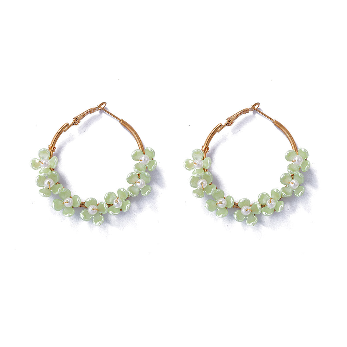 Chic Minimalist Fresh Sweet Beaded Flower Tassel Geometric Statement Earrings – Perfect Everyday Accessories for Vacation and Versatile Styling