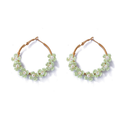 Chic Minimalist Fresh Sweet Beaded Flower Tassel Geometric Statement Earrings – Perfect Everyday Accessories for Vacation and Versatile Styling